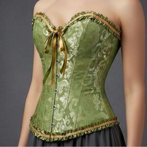 Green Corset with Gold Accents Vintage Floral Brocade NWT Size Small Cute Sexy